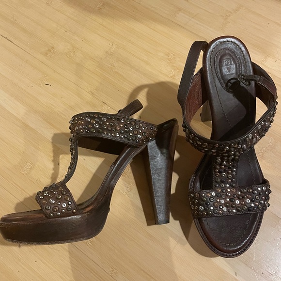 FRYE JEWEL STUDDED HIGH HEEL LEATHER SANDALS Sz 10 - Picture 2 of 5